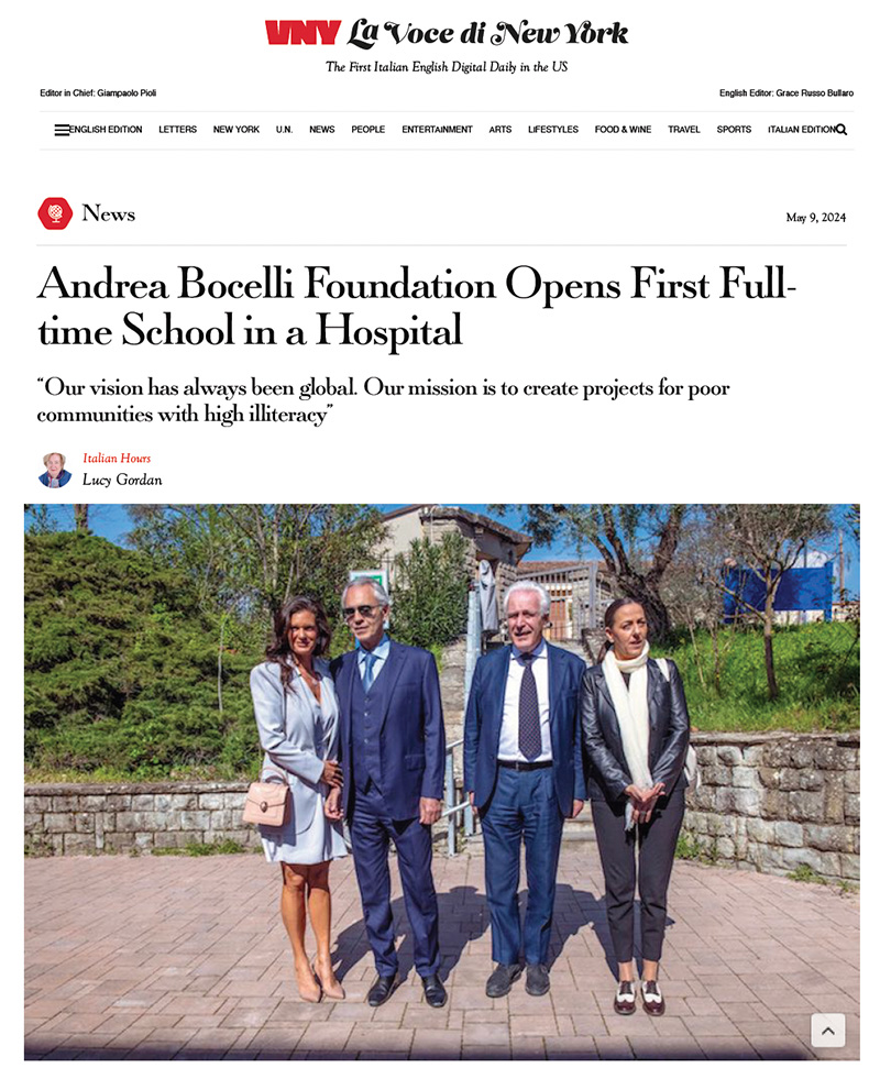 Andrea Bocelli Foundation Opens First Full- time School in a Hospital